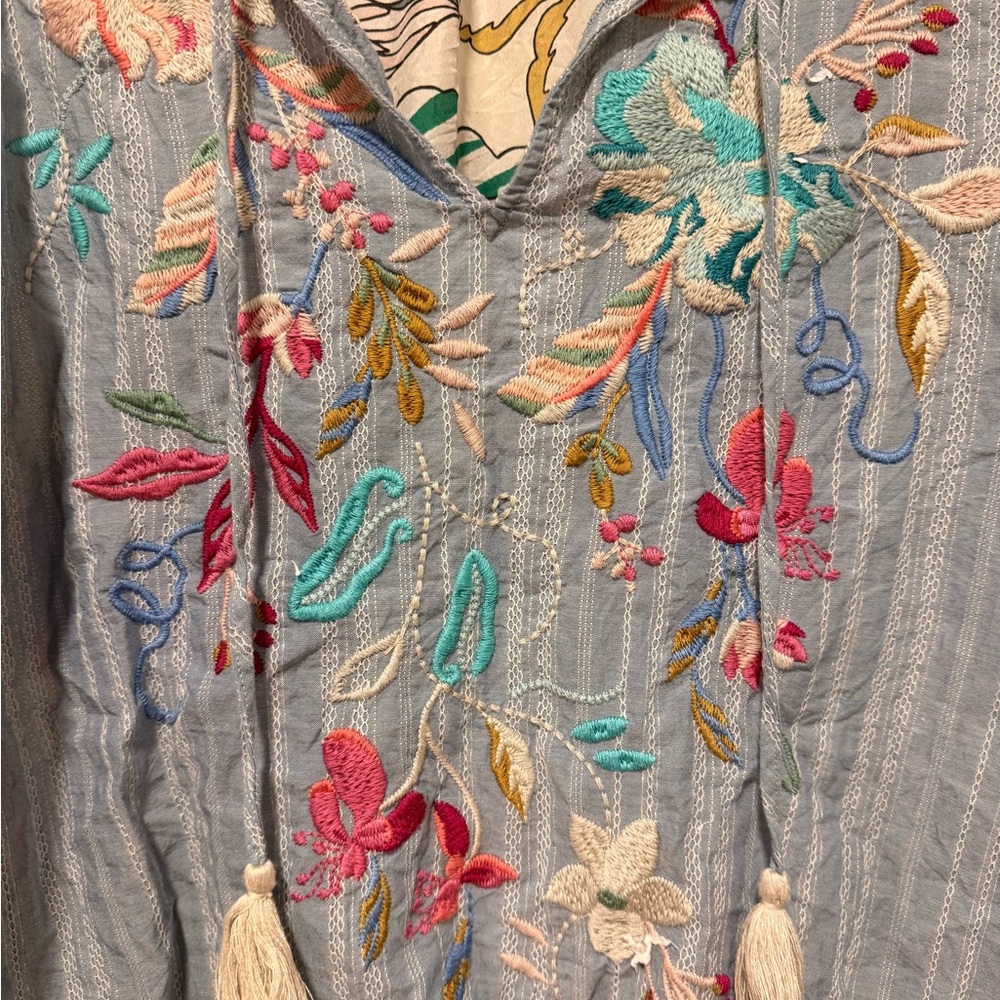 Johnny Was Light Blue Embroidered Blouse - Picture 2 of 8